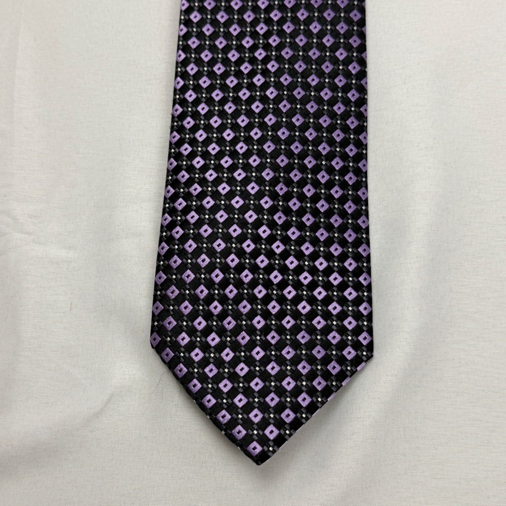 Countess Mara Tie 59" x 3.5" Purple Black Geometric Diamond 100% Silk Hand Made